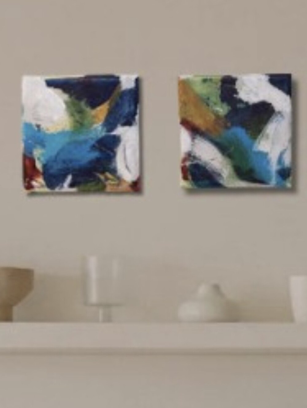 Set of 2 Original abstract acrylic paintings on canvas. Size: 4 x 4 inches each